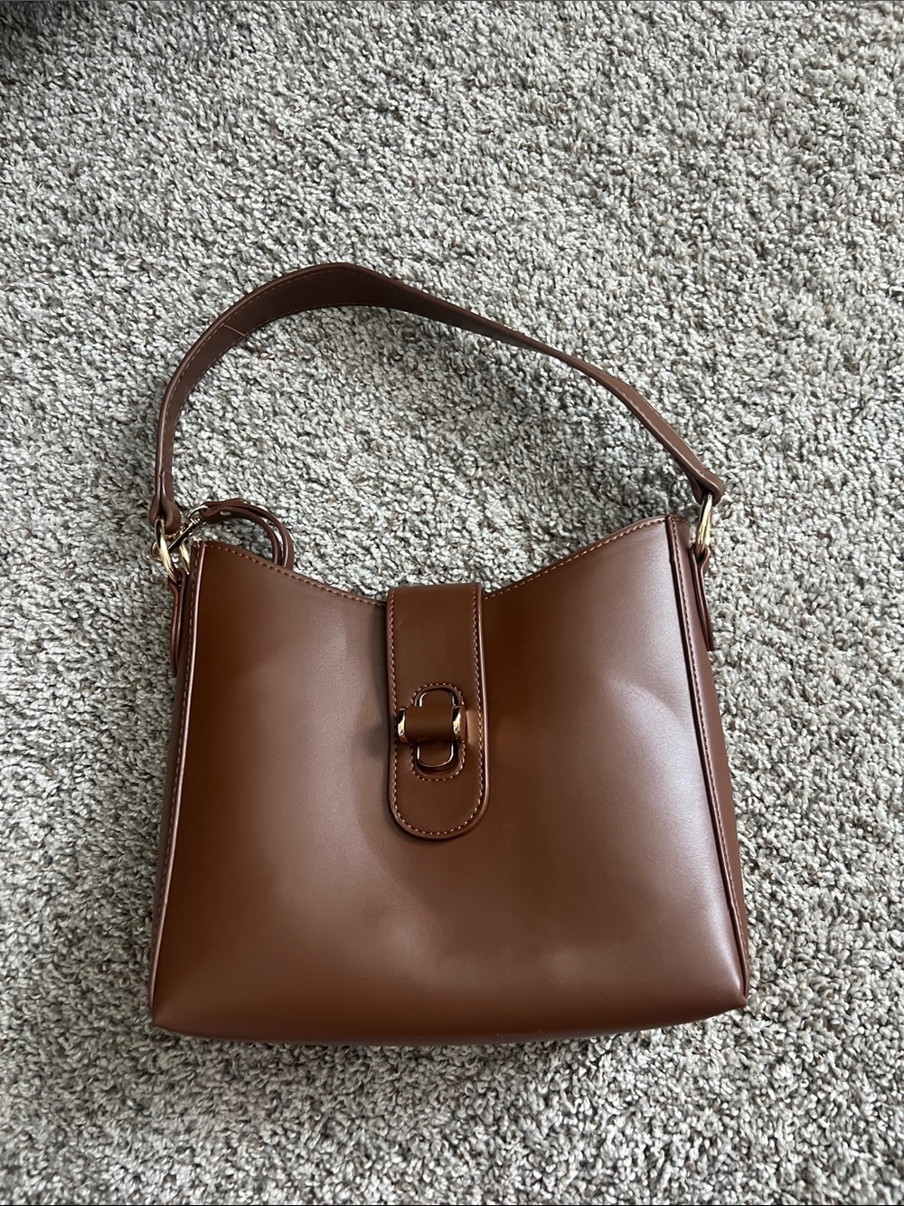 Antik Kraft Structured Brown Leather Shoulder Bag with Gold Hardware